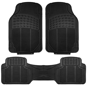 Car Floor Mats Front Rear Rubber Black Universal Fit Carpet 3PCS Set