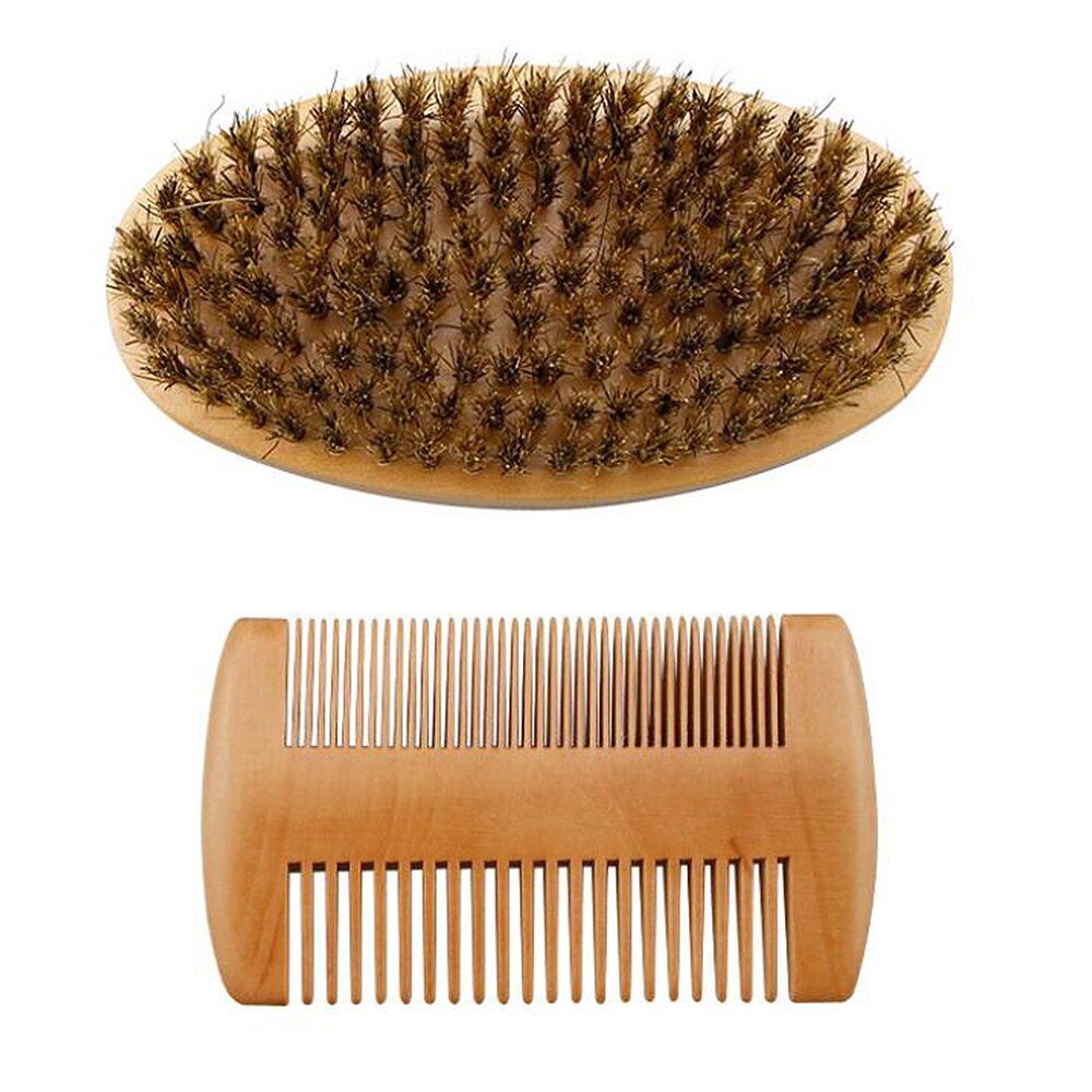 Boar Bristle Beard Brush & Wooden Comb Kit Beard Care Kit l Beard Grooming Kit #