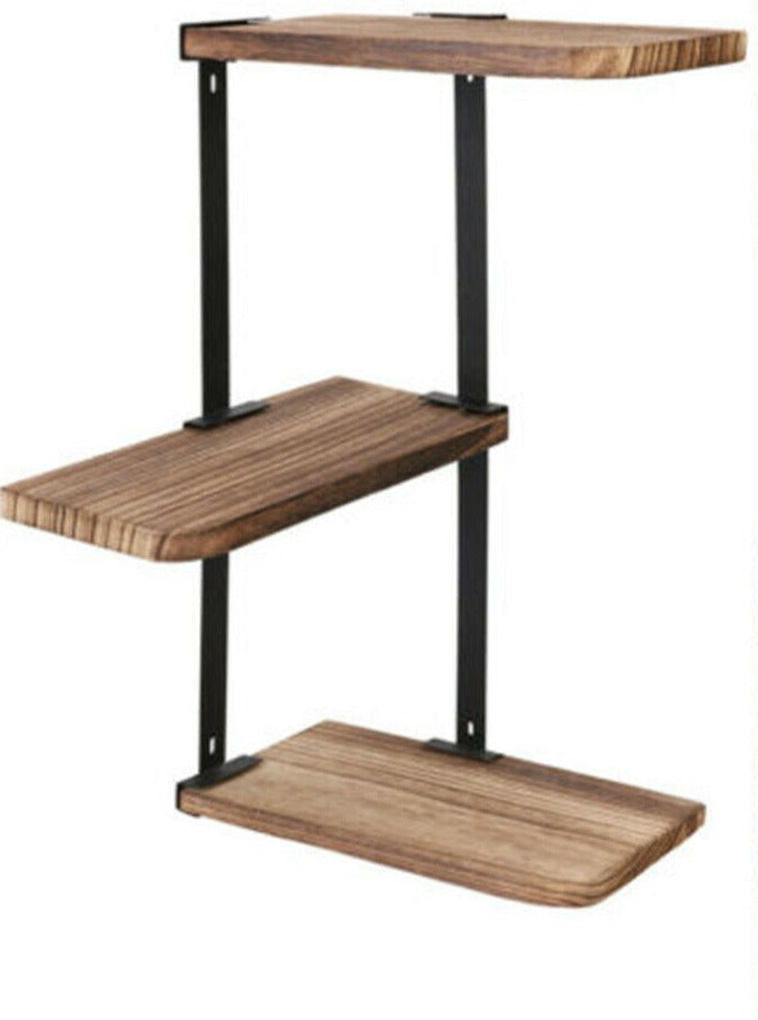 Rustic Corner Shelf Wall Mount 3 Tier DIY Wood Floating Shelves Adjustable Rack