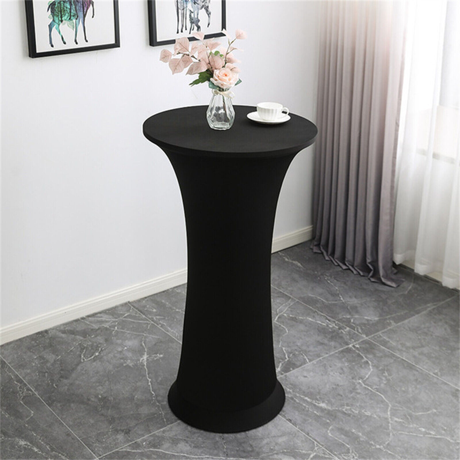 2X Cocktail Table Covers Stretch Dry Bar Spandex Poseur Cloth Wedding Party black