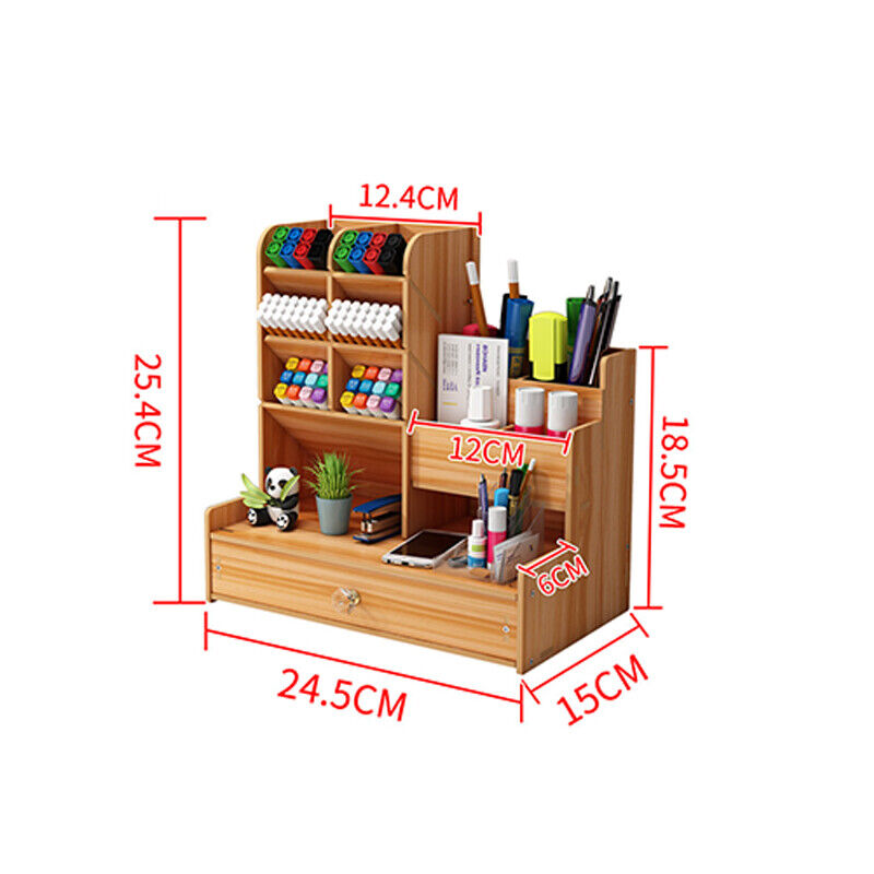 Office Desk Wooden Organizer Brush Storage Container Pen Pencil Holder DIY GIFT