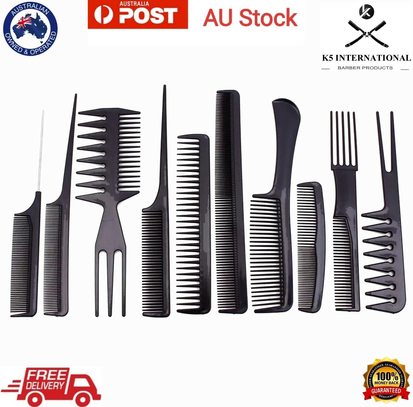 10Pcs/Set Hair Combs Salon Hairdressing Hair Style Barber Plastic Brush Comb AU