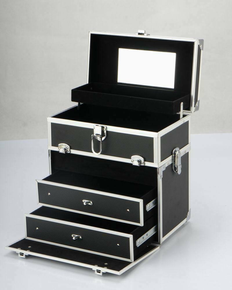 Portable Beauty Cosmetic Carry Case Makeup Diamond Organisation Box w/ Mirror