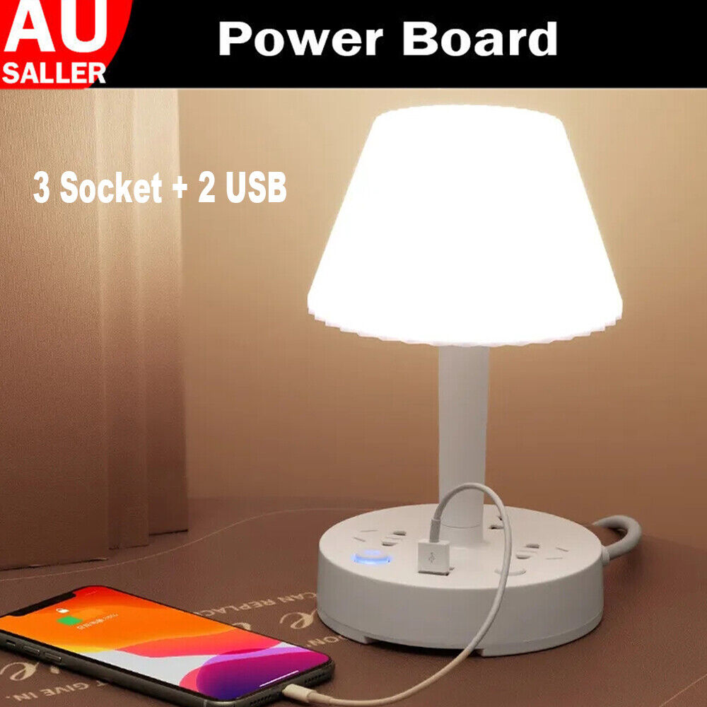 USB Bedside Table & Desk Lamp with 3 USB Charging Ports and 2 Outlets Power Stri