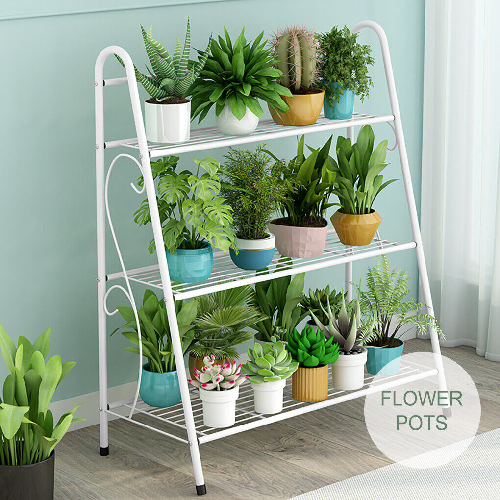 Metal Plant Stand 3 Tier Corner Rack Shelf  Flower Pots Holder Inoor Outdoor white