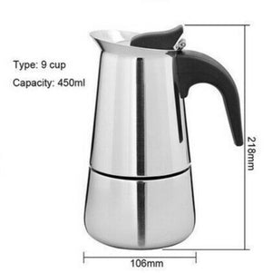 9Cup 450ml Coffee Maker Moka Percolator Stove Top Espresso Latte Stainless Pot