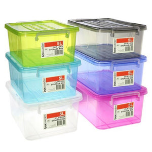 6 x 5L Colored Stackable Plastic Clip Lock Lid Storage Boxes Container 26x20.5cm