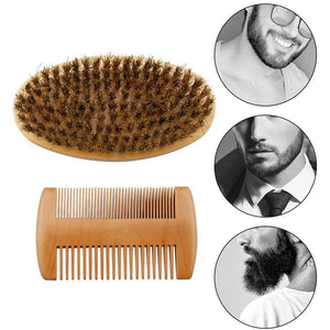 Boar Bristle Beard Brush & Wooden Comb Kit Beard Care Kit l Beard Grooming Kit #