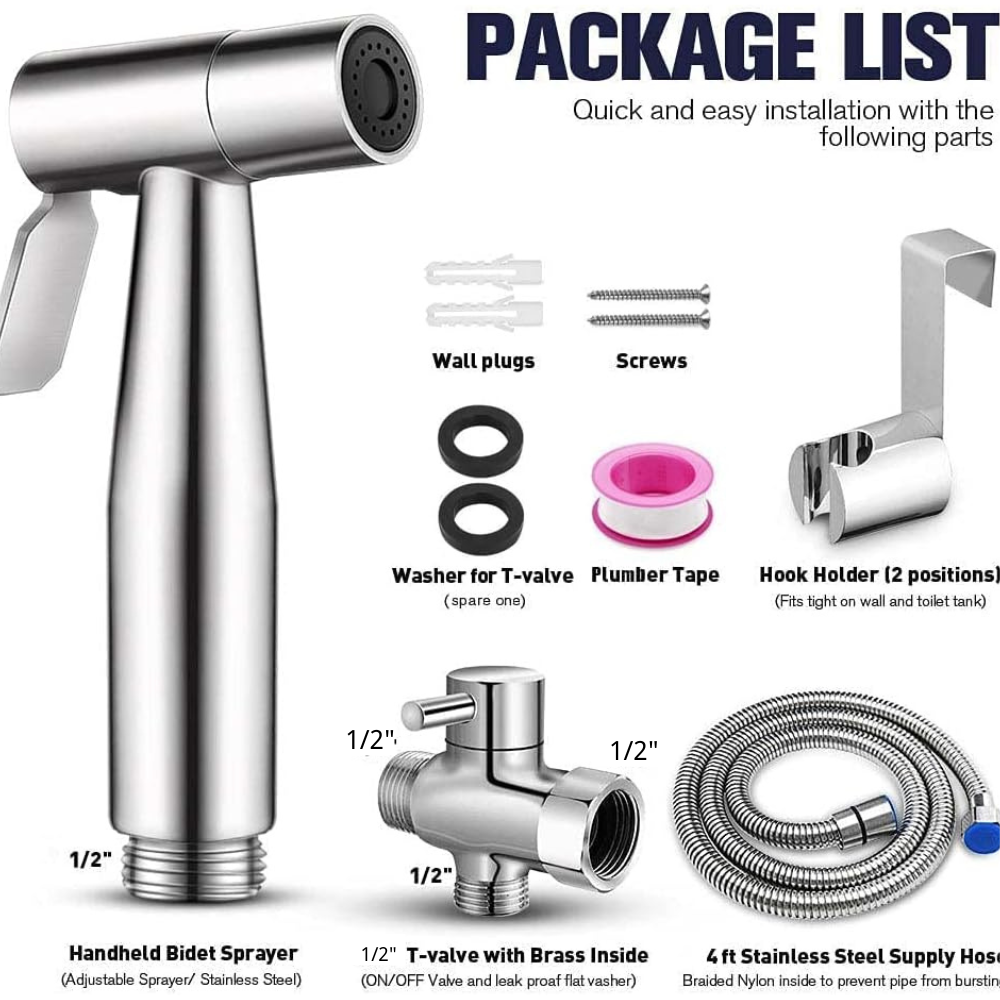 Stainless Steel Handheld Douche Bidet Toilet Spray Shower Shattaf Diverter Kit