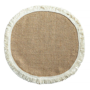 4PCS B Placemats Linen Table Mats with Tassel Lace Woven Round Tableware