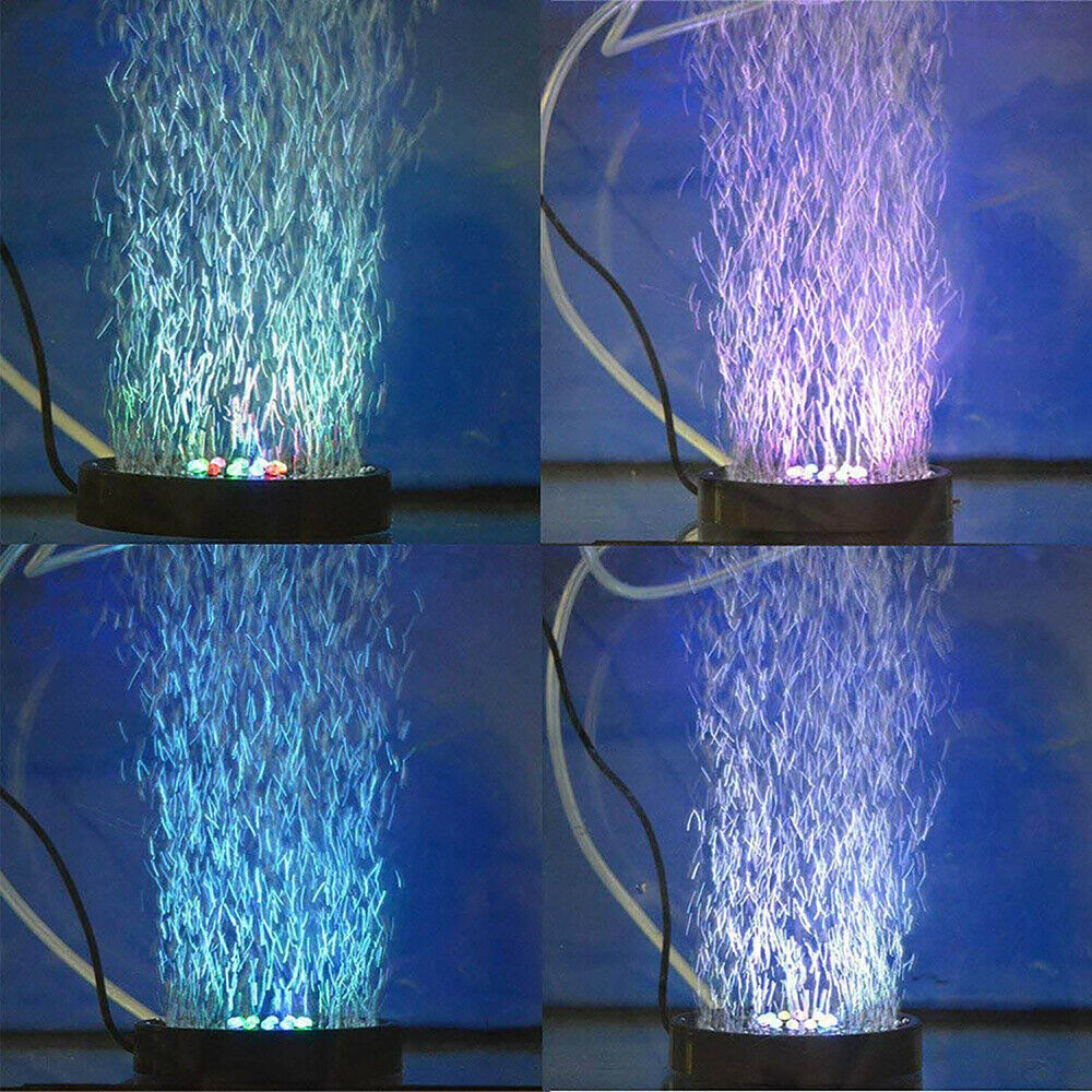 MIni Aquarium Bubble LED Air Stone Disk Fish Tank Lights Lamp Multicolor Change