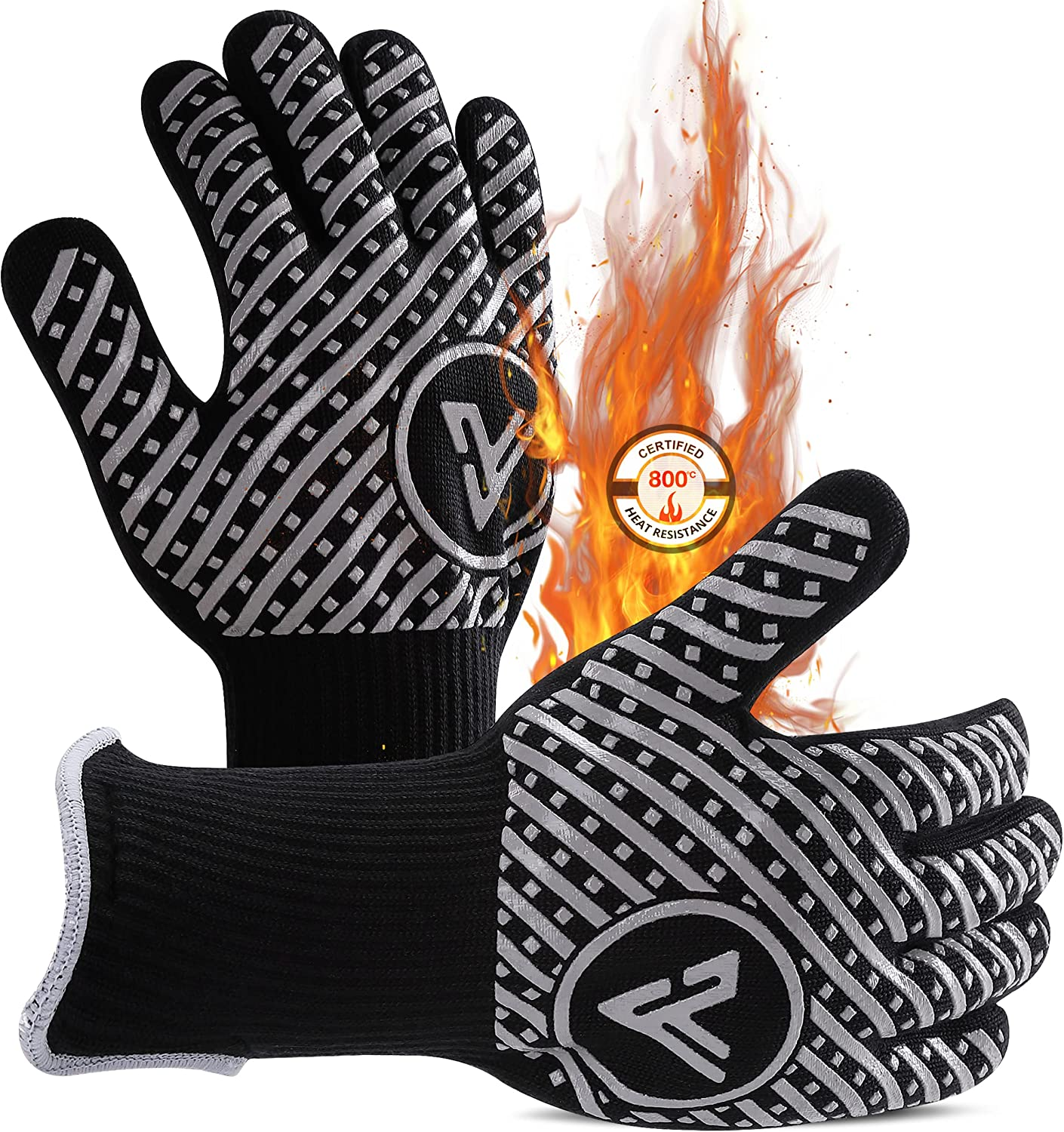 Extreme Heat Resistant BBQ Grilling Gloves Upto 800C/1472F, Non-Slip Silicone