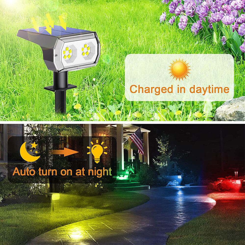 RGB Solar Spot Lights LED Garden Outdoor Pathway Lawn Fence Lamp Spotlight Light