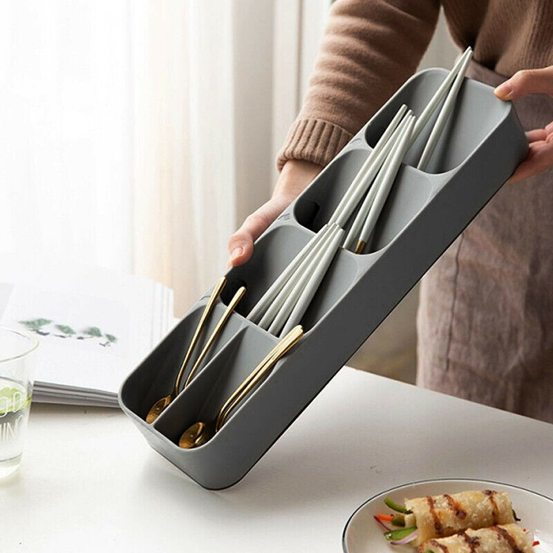 Grey Cutlery Organiser Spoon Tray Insert Utensil Divider Organizer Kitchen Drawer