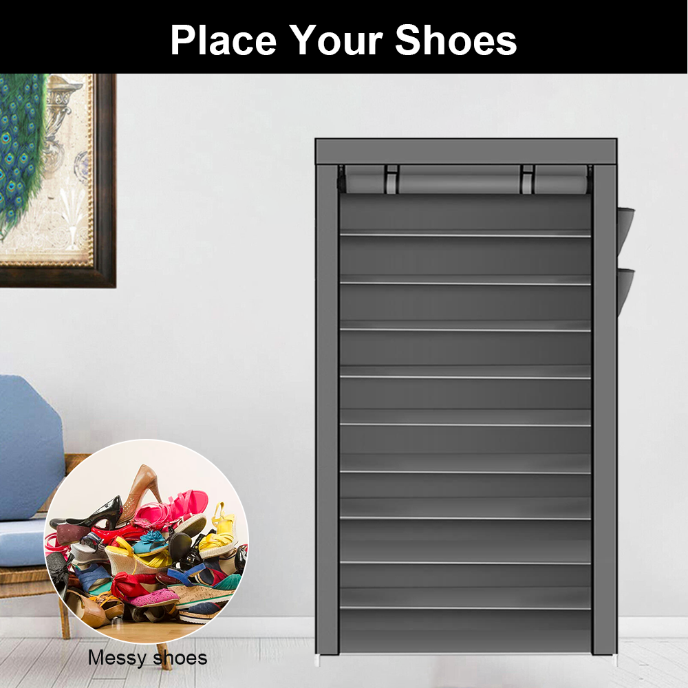 NEW 10 Tier Shoe Rack Cabinet Portable Storage Cover Shelf Organiser 50 Pairs