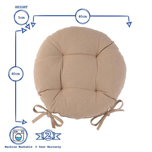 4x Round Dining Chair Seat Cushions Cotton Polyester Outdoor Dining 40cm Beige