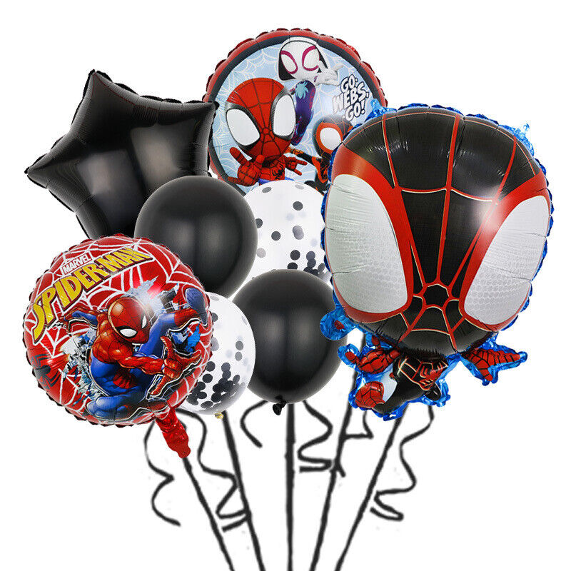 8PC Black Miles Morales  Foil Balloon Set Kids Birthday Party Decorations