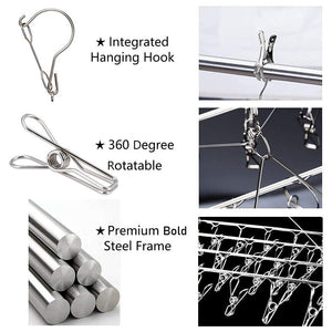 55 Pegs Stainless Steel Sock Hanger Space Saving Bras Clothes Towel Airer Rack