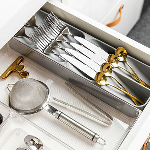 Grey Cutlery Organiser Spoon Tray Insert Utensil Divider Organizer Kitchen Drawer