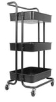 Black 3 Tier Kitchen Bathroom Trolley Cart Steel Storage Rack Shelf Organizer Wheels