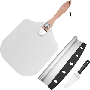 Pizza Peel and Pizza Cutter Set for Oven, 3Pcs Aluminum Pizza Paddle