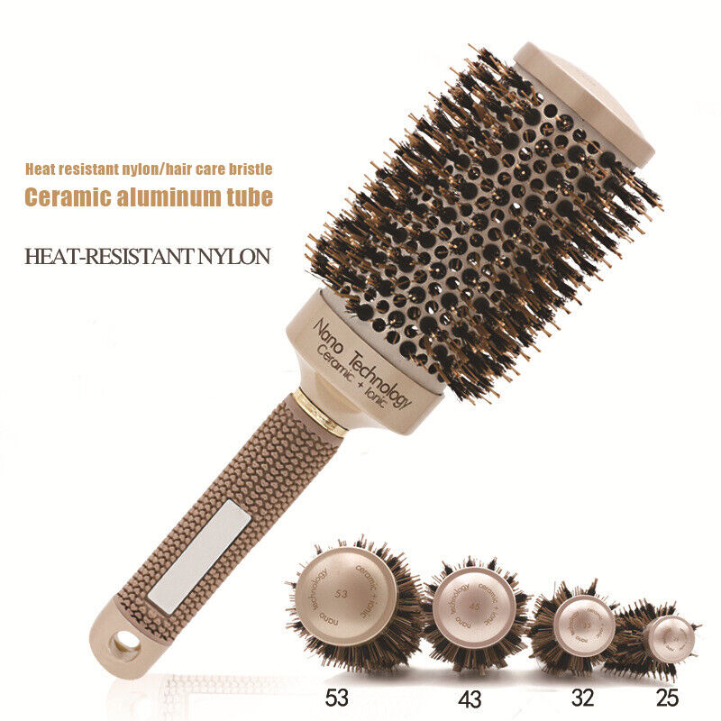 Thermal Ceramic Ionic Round Barrel Hair Brush Comb with Boar Bristle Salon Home