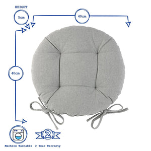 4x Round Dining Chair Seat Cushions Cotton Polyester Outdoor Dining 40cm Grey