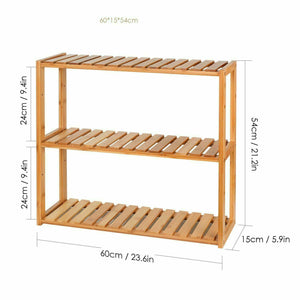 Bathroom 3-Tier Wall Mount Bamboo Shelf Adjustable Kitchen Rack Towel Holder