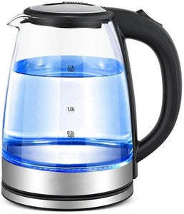 2.L Clear Glass Cordless Kettle Electric Blue Led Light Automatic 360 Jug