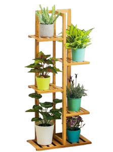 5 Tiers Vertically Bamboo Plant Stand Staged Flower Shelf Rack Outdoor Garden