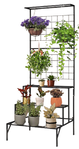 3-Tier Hanging Plant Stand Metal Rack Flowers Pot Display Shelf Garden Planter Indoor Outdoor - Black