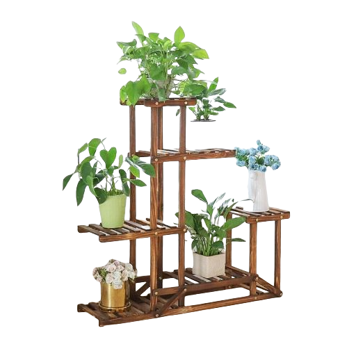Rustic 6 Tier Wooden Step Plant Stand Shelf Flower Shelving Unit Outdoor Indoor