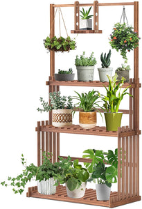 3-Tier Hanging Plant Stand Outdoor Tall Wood Plants Flower Shelf in Garden Patio