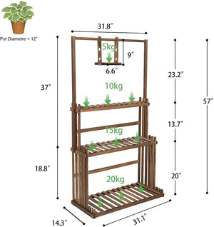 3-Tier Hanging Plant Stand Outdoor Tall Wood Plants Flower Shelf in Garden Patio