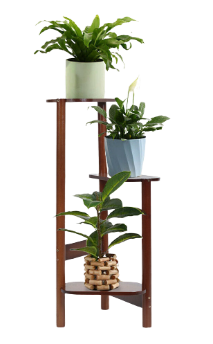 Rustic 3 Tier Art Corner Wooden Plant Stand Ladder Flower Pot Display Rack Shelf - Brown