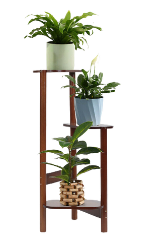 Rustic 3 Tier Art Corner Wooden Plant Stand Ladder Flower Pot Display Rack Shelf - Brown