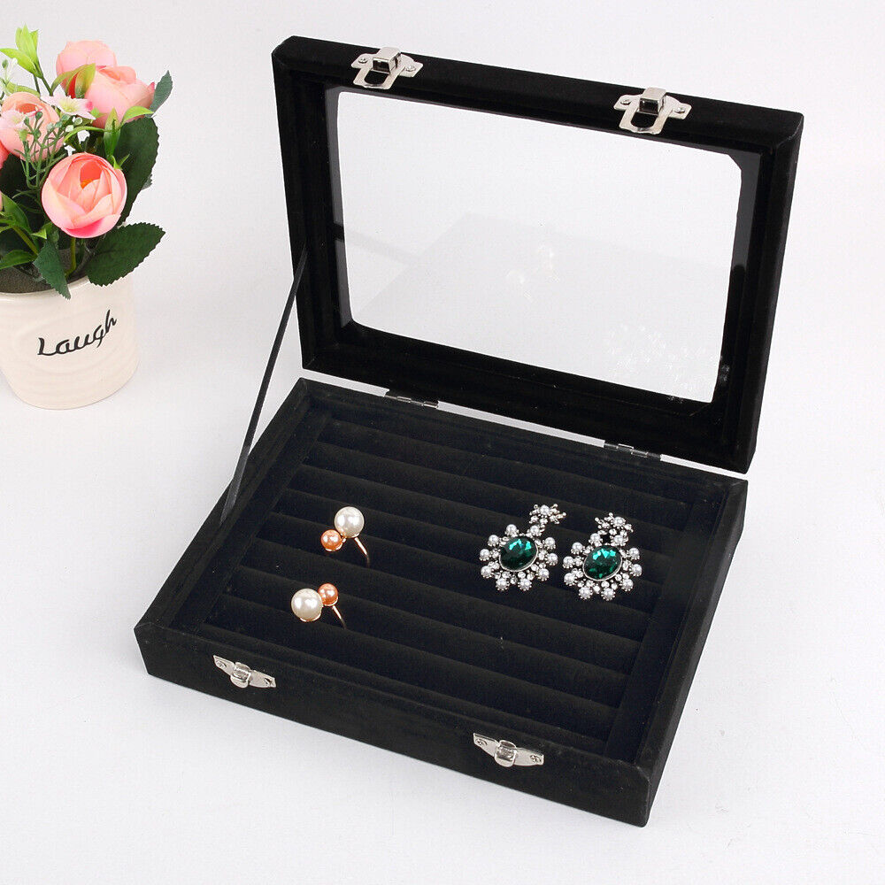 Black Portable Travel Jewellery Box Organizer Leather Ornaments Display Case Storage
