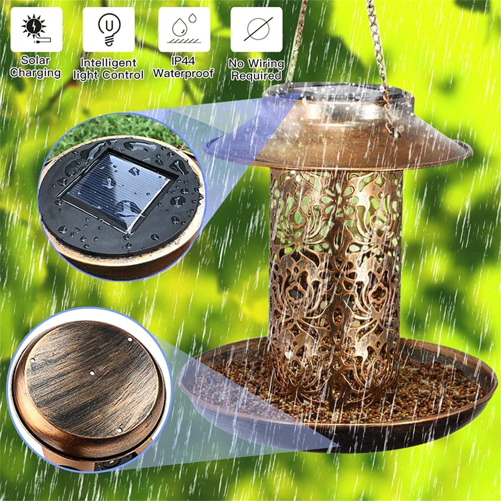 Solar Powered Bird Feeder Light Hanging Outdoor Solar Lamp Solar Garden Light