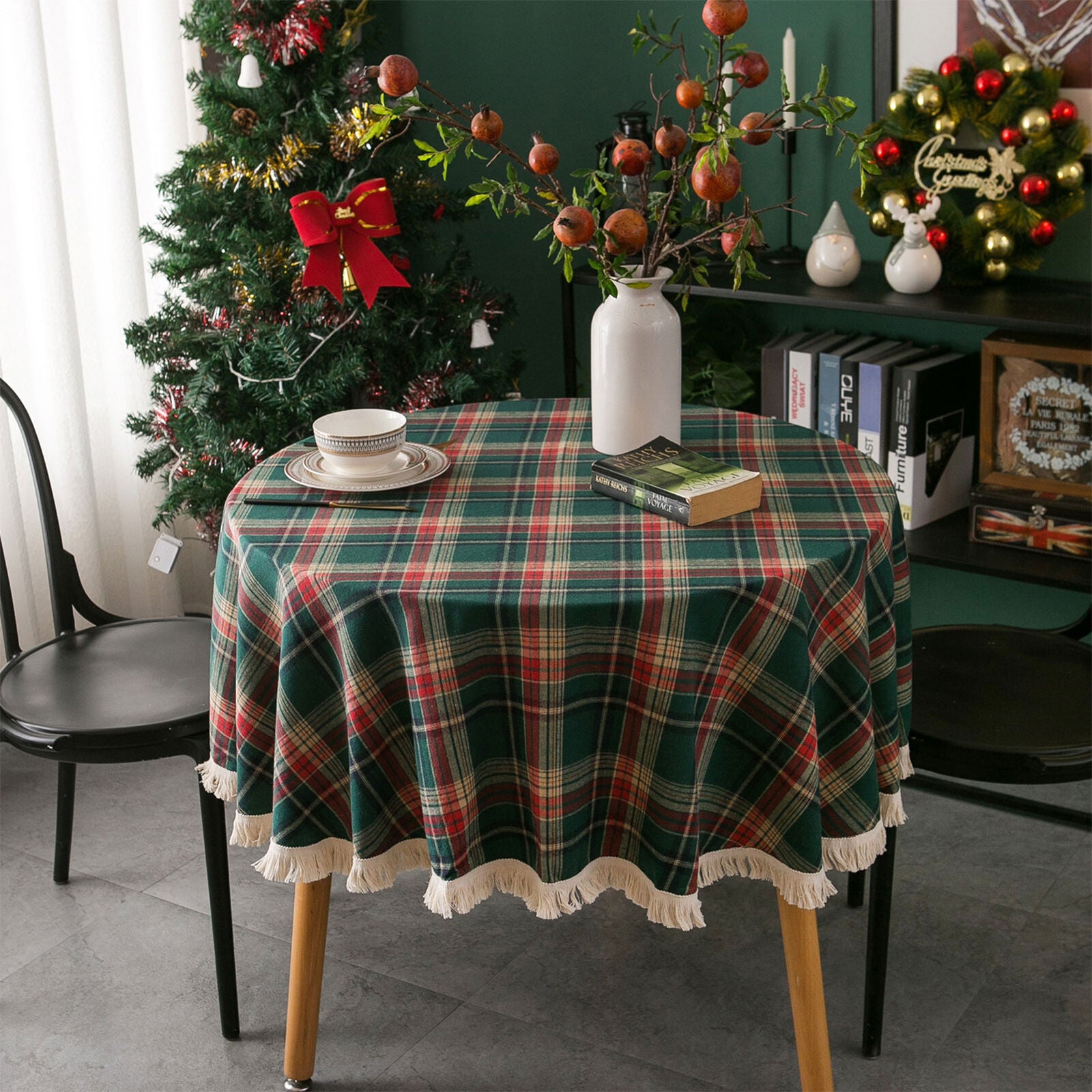 Round Table Cloth 150cm Tassel Christmas Tablecloth Dining Table Cover Home Party