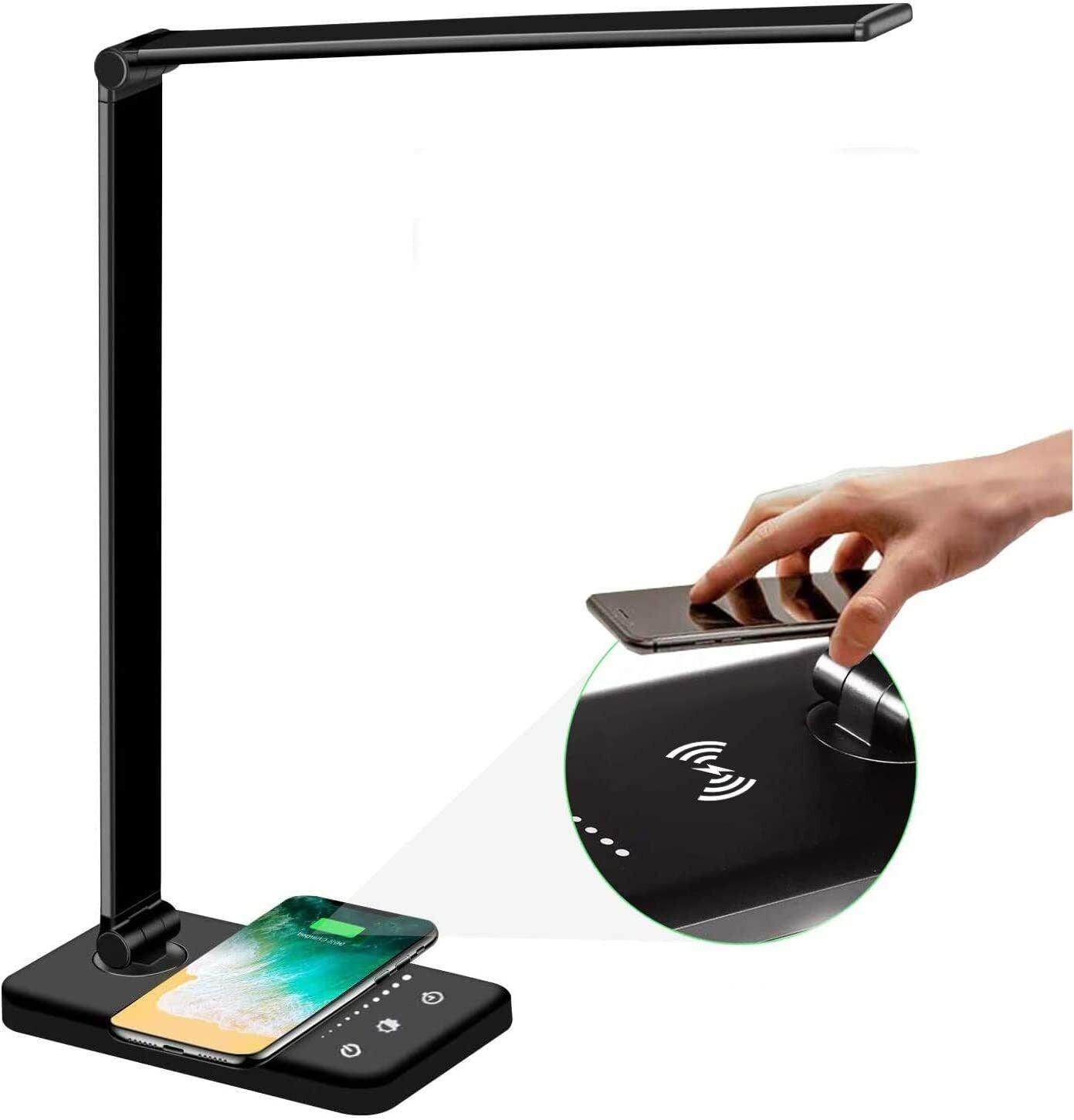 LED Desk Lamp with Fast Wireless Charger & USB Charging Port Office Study Lamp
