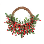 Christmas Rattan Wreath Garland Pine Cones Branches Red Berries Xmas Tree Decor