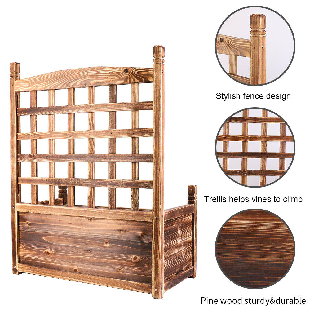 Indoor Outdoor Large Raised Bed Planter Box with Trellis Weather-Resistant Wood 64x35x75cm