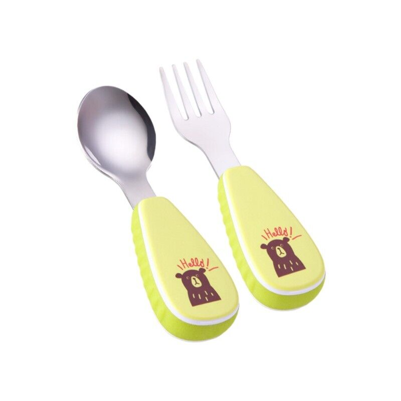 Baby Kids 2pcs Cartoon Spoon Fork Training Cutlery Set Stainless Steel Utensils