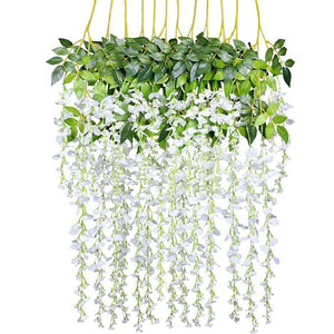 12x Artificial Silk Fake Flower Garland Vine Wisteria Leaf Hanging Wedding Decor White