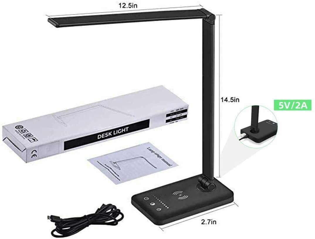 LED Desk Lamp with Fast Wireless Charger & USB Charging Port Office Study Lamp