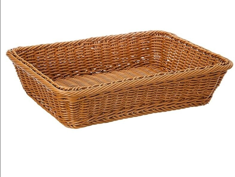 Rattan Wicker Woven Storage Basket Bread Fruit Serving Tray Kitchen Container