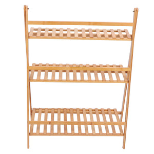 3 Tiers Bamboo Ladder Plant Stand 3-Tier Foldable Flower Pot Display Shelf Rack