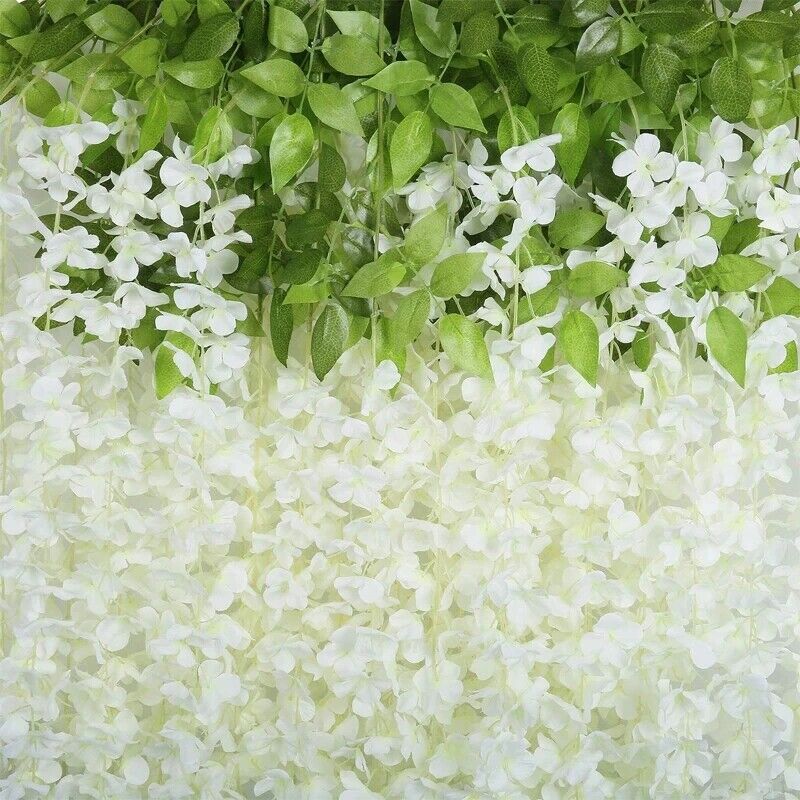 12x Artificial Silk Fake Flower Garland Vine Wisteria Leaf Hanging Wedding Decor White