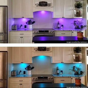 4x LED Under Cabinet Light Kit RGB Puck Lamp Multi Color Counter Kitchen Display