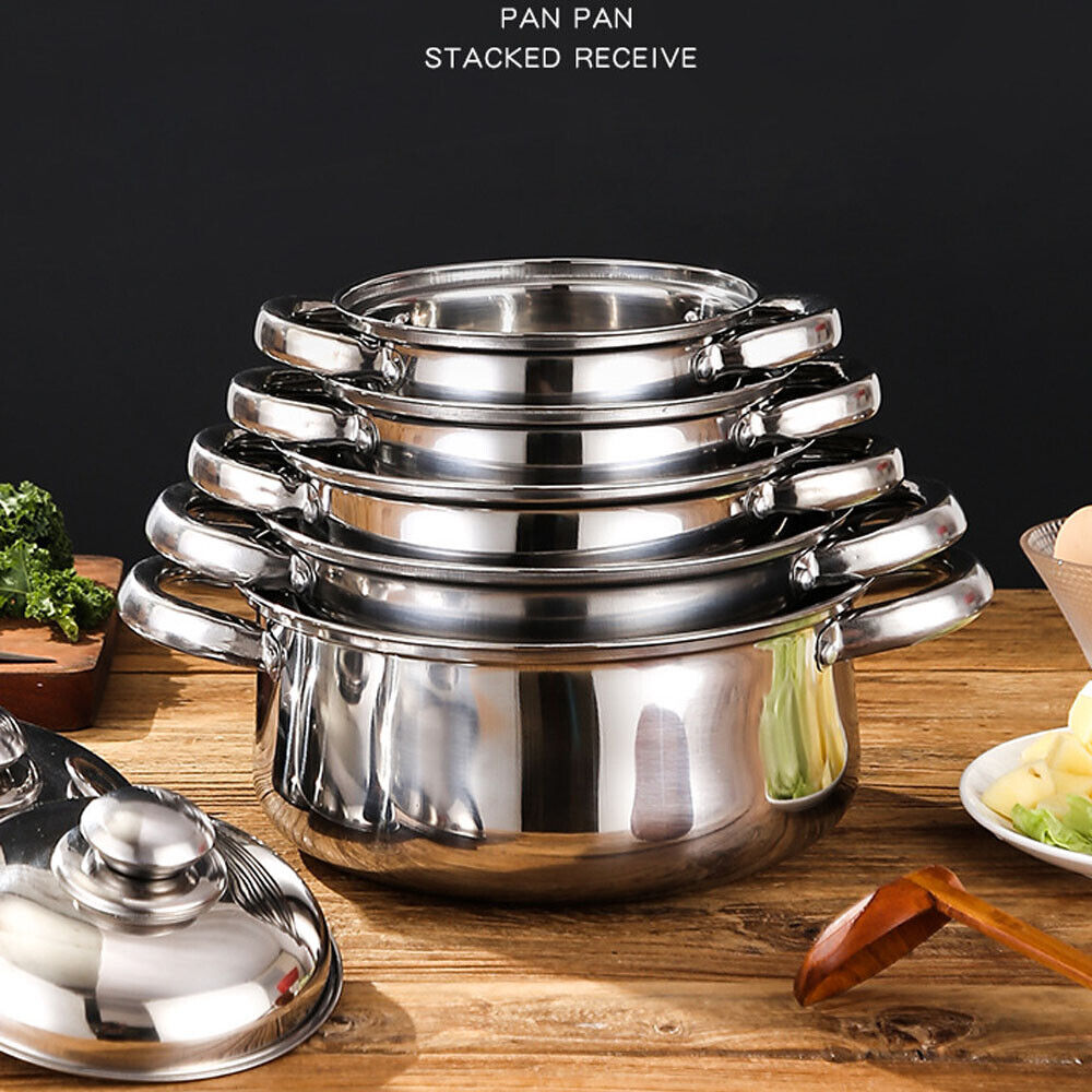 5pcs Stainless Steel Stock Pot with Lid Cooking Kitchen Cookware Stockpot Set